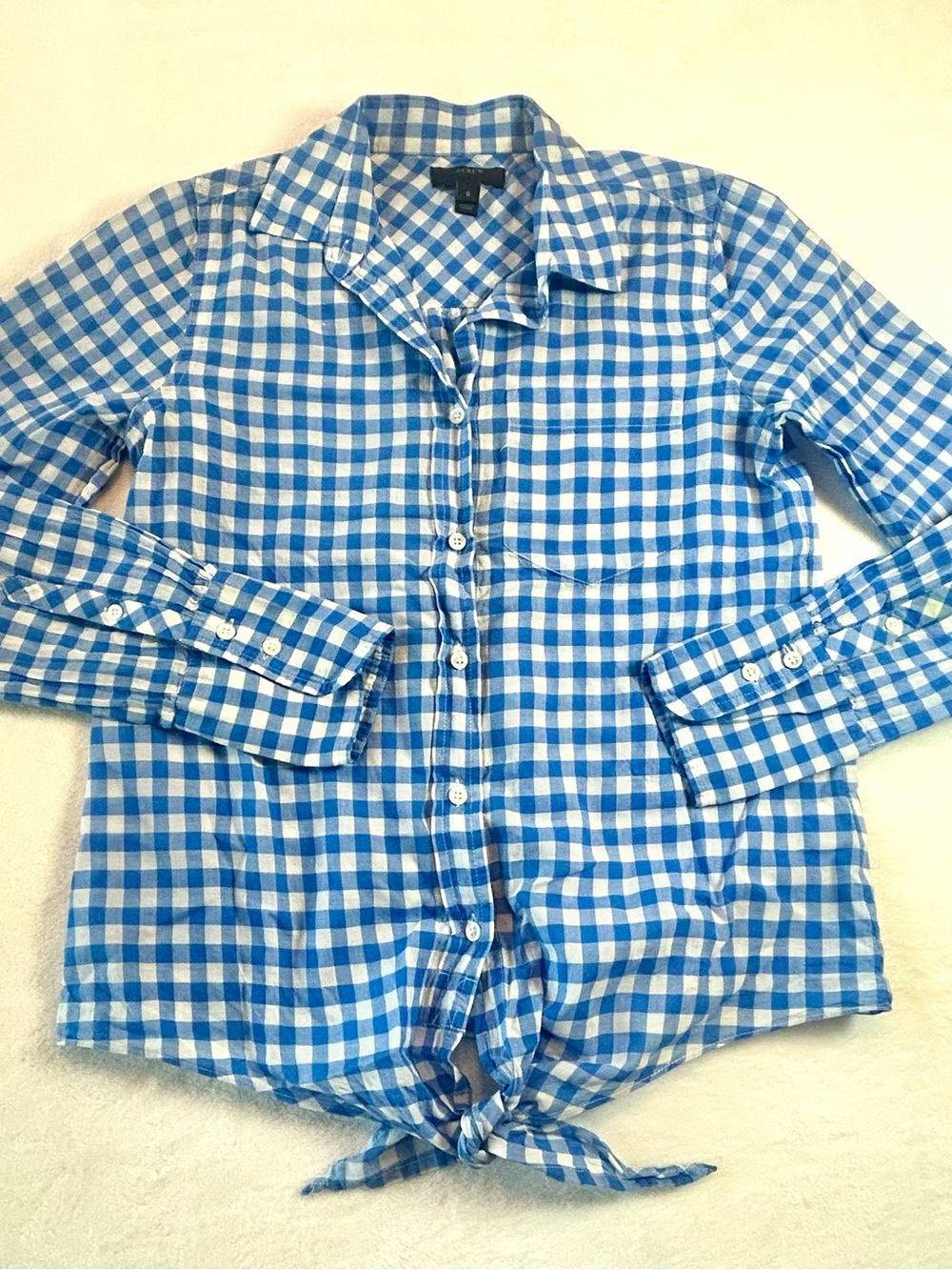 Game Day Preppy Blue Gingham Button Down Top by J Crews
